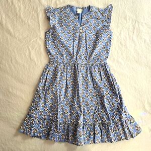 Crewcuts Girls Cornflower Blue Cotton Dress Floral Ruffle Cap Sleeves 8